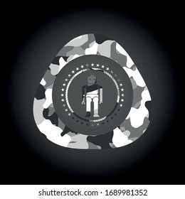 robot icon inside grey camouflage emblem