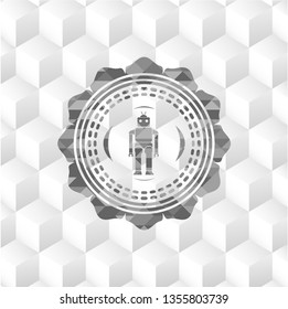 robot icon inside grey icon or emblem with geometric cube white background
