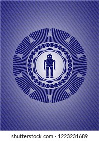 robot icon inside jean or denim emblem or badge background