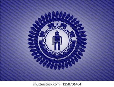 robot icon inside jean or denim emblem or badge background