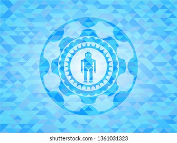 robot icon inside light blue emblem. Mosaic background