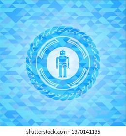 robot icon inside light blue emblem with mosaic background