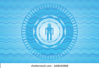 robot icon inside light blue water wave style emblem.