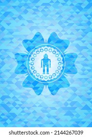 icono del robot dentro del emblema azul claro. Fondo mosaico. 
