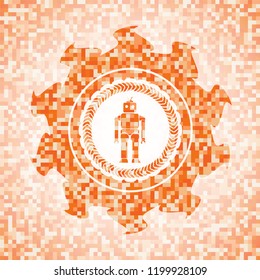 robot icon inside orange mosaic emblem with background