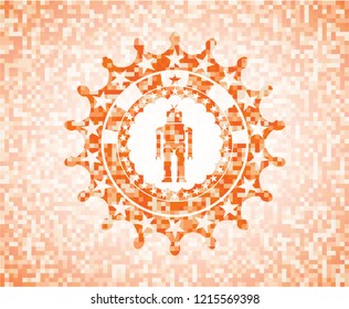 robot icon inside orange mosaic emblem