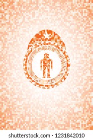 robot icon inside orange mosaic emblem with background
