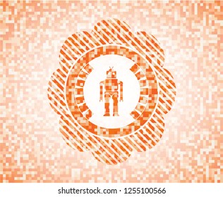 robot icon inside orange mosaic emblem with background