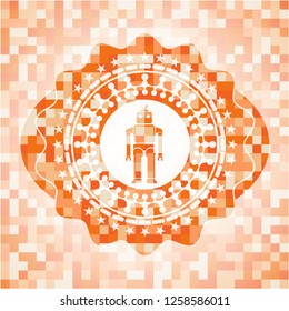 robot icon inside orange mosaic emblem with background