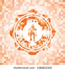 robot icon inside orange mosaic emblem with background