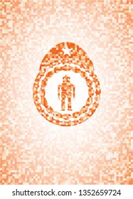 robot icon inside orange mosaic emblem