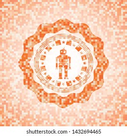 robot icon inside orange mosaic emblem with background