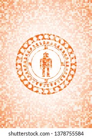 robot icon inside orange tile background illustration. Square geometric mosaic seamless pattern with emblem inside.