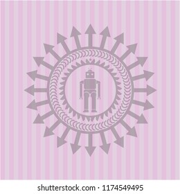robot icon inside pink emblem. Vintage.