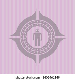 robot icon inside pink emblem