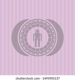 robot icon inside pink emblem. Retro