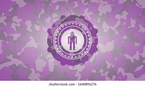robot icon inside pink and purple camouflage texture
