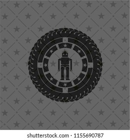 robot icon inside realistic black emblem
