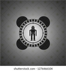 robot icon inside realistic black emblem