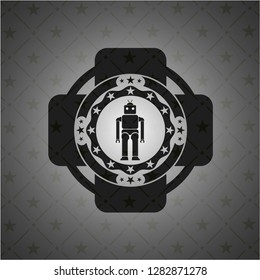 robot icon inside realistic dark emblem