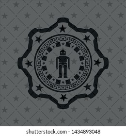 robot icon inside realistic dark emblem