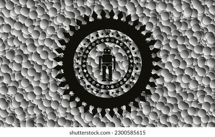 robot icon inside realistic dark emblem with bubbles background. Vector Illustration. Detailed. 