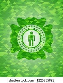 robot icon inside realistic green mosaic emblem