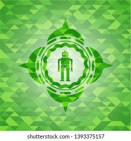 robot icon inside realistic green mosaic emblem