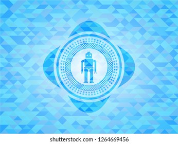 robot icon inside realistic light blue mosaic emblem