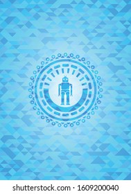 robot icon inside realistic light blue mosaic emblem