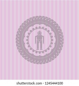 robot icon inside realistic pink emblem
