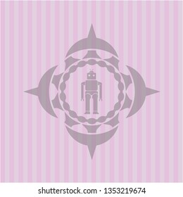 robot icon inside realistic pink emblem