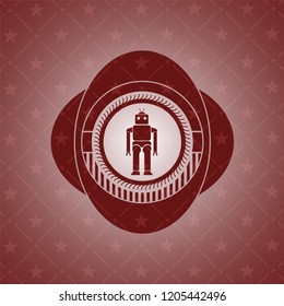 robot icon inside realistic red emblem
