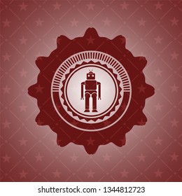robot icon inside realistic red emblem