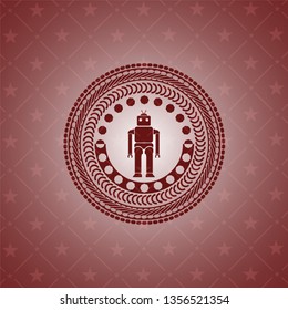 robot icon inside realistic red emblem
