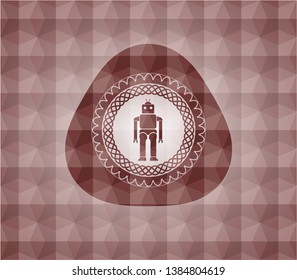 robot icon inside red badge with geometric pattern background. Seamless.