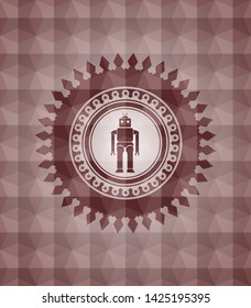 robot icon inside red badge with geometric background. Seamless.