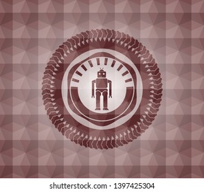 robot icon inside red geometric pattern emblem. Seamless.