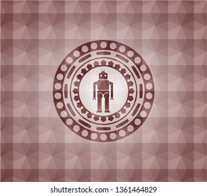 robot icon inside red seamless polygonal badge.