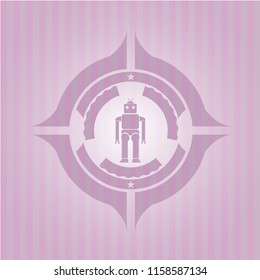 robot icon inside retro pink emblem