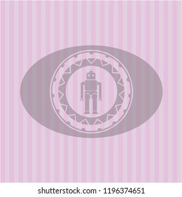 robot icon inside retro pink emblem