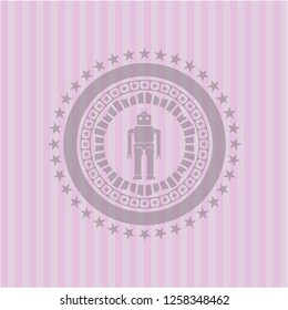 robot icon inside retro pink emblem