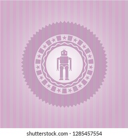robot icon inside retro pink emblem