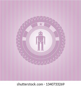 robot icon inside retro pink emblem