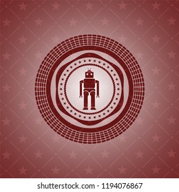 robot icon inside retro red emblem