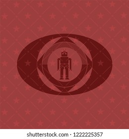 robot icon inside retro red emblem
