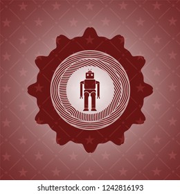 robot icon inside retro red emblem