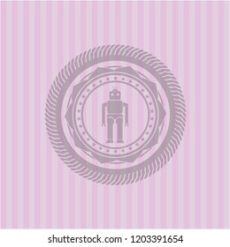robot icon inside retro style pink emblem