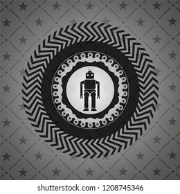 robot icon inside retro style black emblem