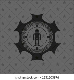 robot icon inside retro style black emblem